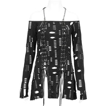 Load image into Gallery viewer, TT245 Ripped Knit Off-Shoulder Halter Neck Long Sleeve T-Shirt