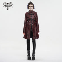 Load image into Gallery viewer, CT21302 RED Irregular rubberized faux leather contrasting stripe coat