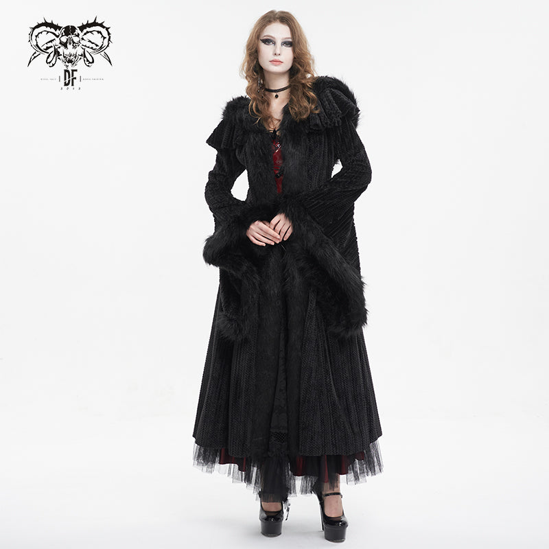 CT214 Small shawl fur collar hooded long coat Devil Fashion Official