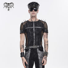 Load image into Gallery viewer, TT315 Punk Stretch Tie-Dyed Knit T-Shirt with Large Diamond Mesh Paneling