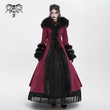Load image into Gallery viewer, CT12602 daily life winter sexy women red gothic party woolen hooded long coat with fur