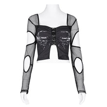 Load image into Gallery viewer, TT280 Shiny Diamond Mesh Long Sleeve Digital Printed Short T-shirt