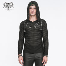 Load image into Gallery viewer, TT262 Punk striped knitted hooded T-shirt