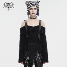 Load image into Gallery viewer, SR015 Plush mesh off-the-shoulder short sweater with chain