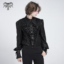 Load image into Gallery viewer, SHT136 Crinkled Shiny Woven Gothic Drawstring Shirt