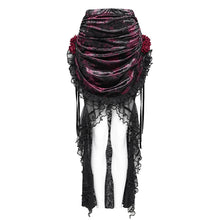 Load image into Gallery viewer, ESKT07802 Black and Red Velvet Paneling with Soft Rose Mesh Gothic Skirt