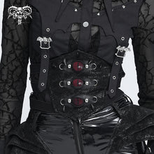 Load image into Gallery viewer, AS311 Punk-style elastic belt featuring snakeskin-effect leather, demon eye motif, and stud embellishments