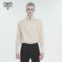Load image into Gallery viewer, SHT101 Apricot Cotton Linen Jacquard Stand Collar Men's Shirt