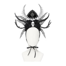 Load image into Gallery viewer, AS305 Halloween Antler and Antelope Horn Headband with Rose and Crescent Moon Accents