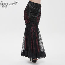Load image into Gallery viewer, ESKT08002 Black and red Sequin-Embellished Mesh and Flocked Floral Mesh Fitted Fishtail Skirt