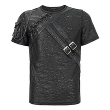 Load image into Gallery viewer, TT248 Punk cracked faux leather strap men's T-shirt