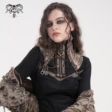 Load image into Gallery viewer, CA046 Steampunk brown zipper up tie-dye ripped knitted collar for women