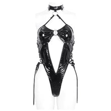 Load image into Gallery viewer, SX025 knitted glazed leather punk sexy lingerie one piece jumpsuit