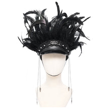 Load image into Gallery viewer, AS256 Long and short feather tassel chain leather military cap