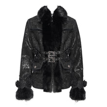 Load image into Gallery viewer, CT265 Gothic snake print fur collar long sleeve coat