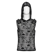 Load image into Gallery viewer, TT321 Punk Skull Mesh Hooded Sleeveless T-Shirt