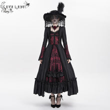 Load image into Gallery viewer, ESKT06602 Black and Red Gothic Pattern Satin Rose Mesh Long Sleeve Dress