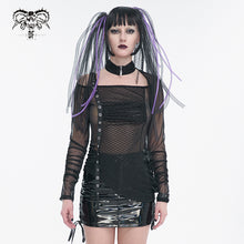 Load image into Gallery viewer, TT234 black Long Sleeve Asymmetric Mesh T-shirt