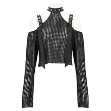 Load image into Gallery viewer, TT25301 Mesh off-shoulder halterneck long-sleeved women's T-shirt