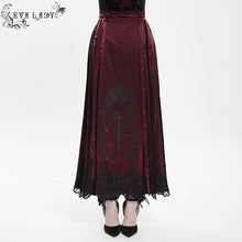 Load image into Gallery viewer, ESKT069 Burgundy Gothic Cross Embroidered Horse Face Skirt