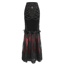 Load image into Gallery viewer, ESKT04402 Black and red Gothic high waist fishtail skirt