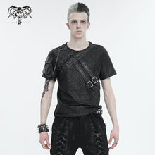 Load image into Gallery viewer, TT248 Punk cracked faux leather strap men's T-shirt