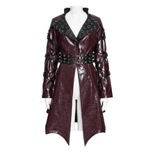 Load image into Gallery viewer, CT27602 Red Punk-Style Mid-Length Coat with Glossy Finish and Multiple Straps