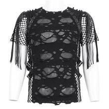 Load image into Gallery viewer, TT276 Punk hole mesh tasseled men's T-shirt
