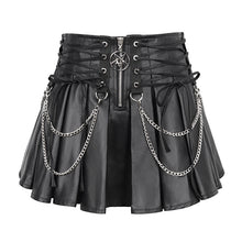 Load image into Gallery viewer, SKT166 Faux leather tied with rope pleated skirt with chain