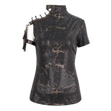 Load image into Gallery viewer, TT263 Stretchy Knitted Halter Hollow Out Right Shoulder Women's Short T-shirt