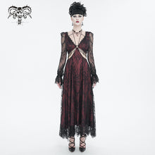 Load image into Gallery viewer, SKT171 Gothic wine red lace dropped waist dress