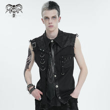 Load image into Gallery viewer, AS158 punk Asymmetric black leather tie with chain