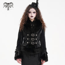 Load image into Gallery viewer, CT239 Gothic Women Black Patterned leather long-sleeved short wool jacket