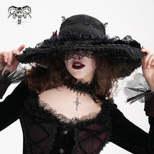 Load image into Gallery viewer, AS198 women gothic Feather rose wide brim big lace straw hat