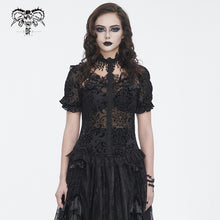Load image into Gallery viewer, TT268 Gothic pentagram flocked mesh with lace halterneck women's short T-shirt