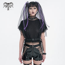 Load image into Gallery viewer, TT230 Cyberpunk black mesh Turtleneck Short Sleeve Women's T-Shirt