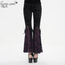 Load image into Gallery viewer, EPT01402 Black and purple Gothic velveteen embossed flared pants