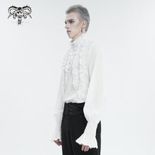 Load image into Gallery viewer, SHT10402 White Chiffon pleated Lace Stand Collar Men's Shirt