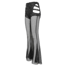 Load image into Gallery viewer, PT209 Faux leather and mesh spliced side bandage flared pants