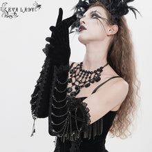 Load image into Gallery viewer, EGE005 Gothic-Style Velvet Long Gloves with Beaded Chain Embellishment