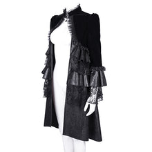Load image into Gallery viewer, CT243 Reflective lace mesh stand collar gothic velvet women black jacket