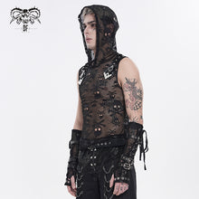 Load image into Gallery viewer, TT321 Punk Skull Mesh Hooded Sleeveless T-Shirt
