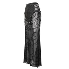 Load image into Gallery viewer, SKT181 Real two piece crackle leather flocked mesh fishtail skirt with chain