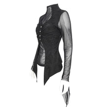 Load image into Gallery viewer, TT270 Gothic high neck long sleeve knitted mesh women's T-shirt