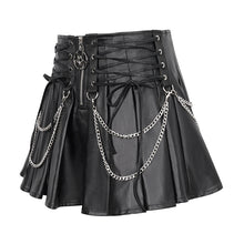 Load image into Gallery viewer, SKT166 Faux leather tied with rope pleated skirt with chain