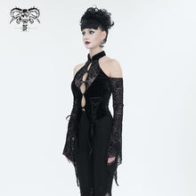 Load image into Gallery viewer, TT239 Inverted five-pointed star flocking strapless long sleeves T-shirt