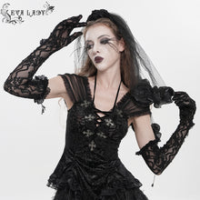 Load image into Gallery viewer, EGE006 Butterfly Lace, Mesh, and Beaded Chain Embellishment Gothic Long Gloves