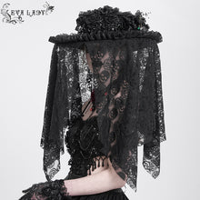 Load image into Gallery viewer, EAS026 Black Skull Rose Mesh Widow Hat