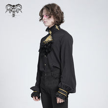 Load image into Gallery viewer, SHT02301 Men Gothic black and gold embroidered lace sleeves bow tie chiffon shirts