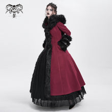 Load image into Gallery viewer, CT12602 daily life winter sexy women red gothic party woolen hooded long coat with fur